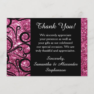 Pink Sparkly Swirl Thank You Note Card