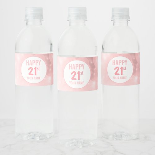 Pink Sparkly Twenty_First Birthday Water Bottle Label