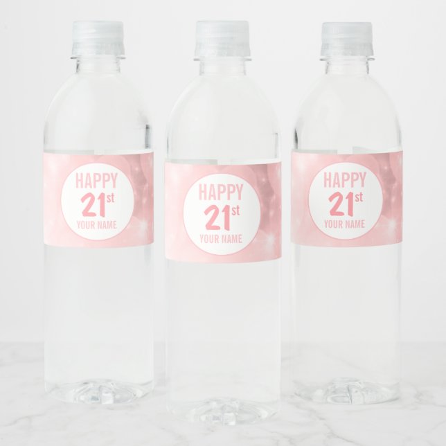 Pink Sparkly Twenty-First Birthday Water Bottle Label (Bottles)
