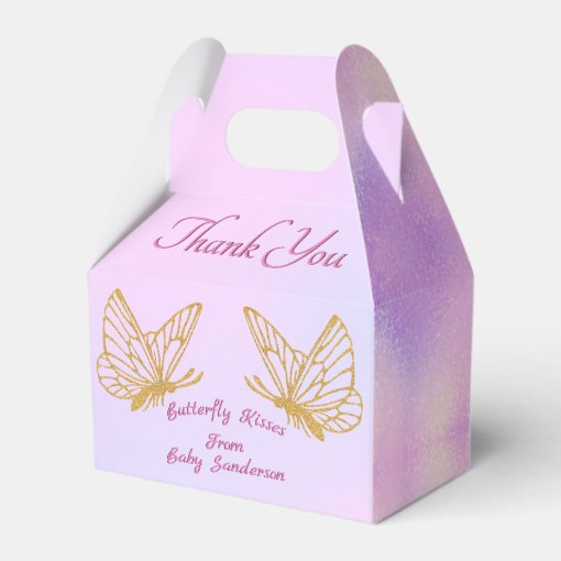 Pink Sparkly Whimsical Butterfly Baby Shower Favor Box | Zazzle