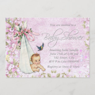 Pink Special Delivery Vintage Baby Shower Invitation