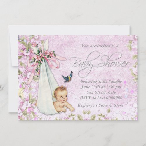 Pink Special Delivery Vintage Baby Shower Invitation