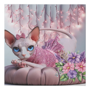 Pink Sphynx Fairy Lights Faux Wrapped Canvas Print