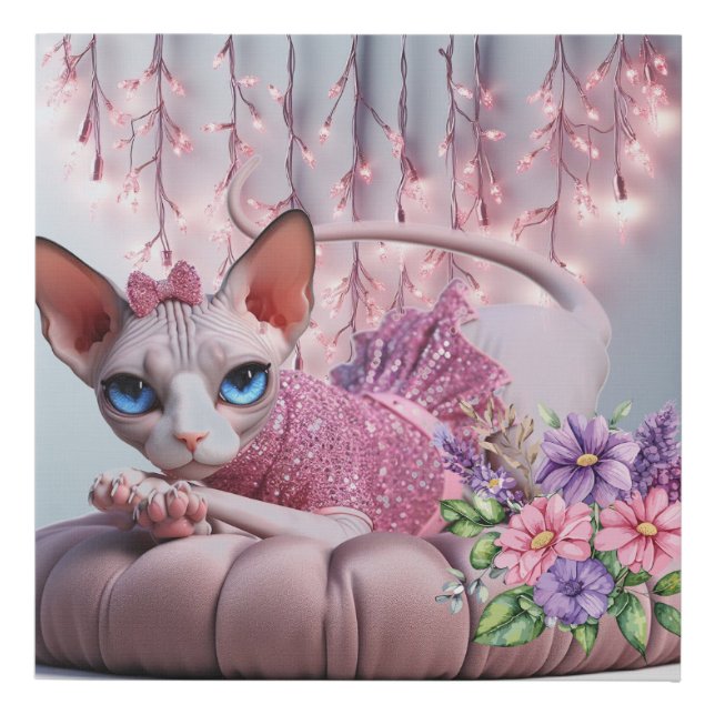 Pink Sphynx Fairy Lights Faux Wrapped Canvas Print (Front)