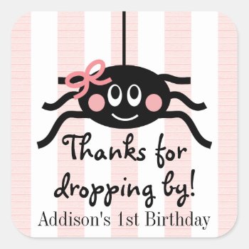 Pink Spider Birthday Thank You Stickers by OccasionInvitations at Zazzle