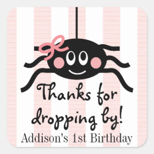 Pink Spider Birthday Thank You Stickers