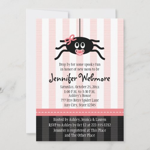 Pink Spider Halloween Baby Shower Invitations