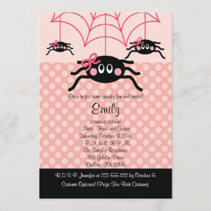 Pink Spider Halloween Birthday Invitations