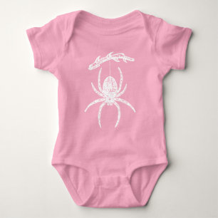 Pink Spider Hanging From Branch Baby Bodysuit
