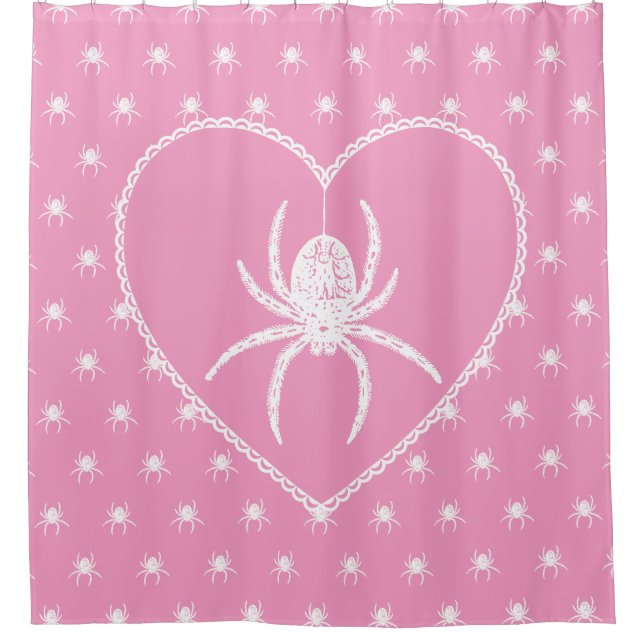 Pink Spider Heart Shower Curtain
