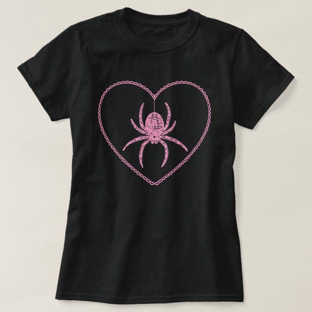 Pink Spider Heart T-Shirt (Design Front)