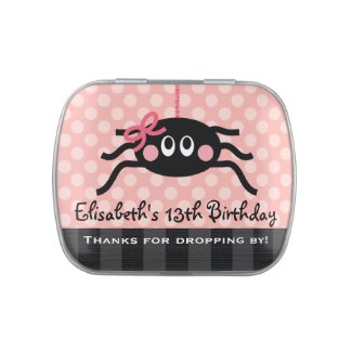 Pink Spider With Bow Party Favor Candy Tin