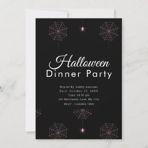 Pink Spiders and Spiderwebs Halloween Dinner Party Invitation