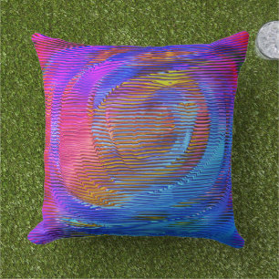 Pink spiral rainbow with relief and messy stripes outdoor pillow