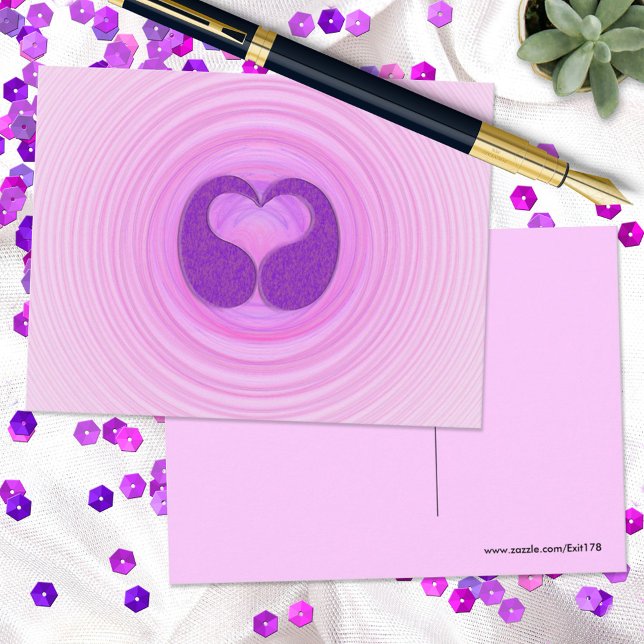 Pink Spirals Purple Heart Front Blank Back Postcard (Creator Uploaded)