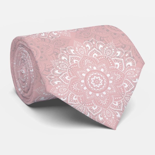 Pink spiritual Indian mandala pattern Neck Tie (Rolled)