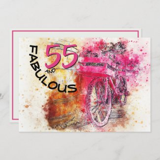 Pink Splash 55 Year Old Birthday Party Invitation