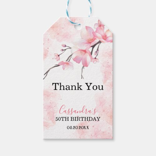 Pink Splash Cherry Blossom Floral Birthday Gift Tags