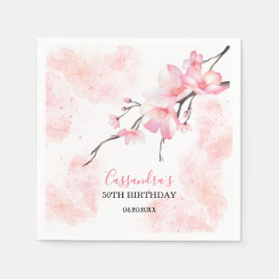 Pink Splash Cherry Blossom Floral Birthday Napkins