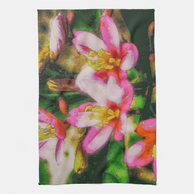 Pink Splash Flowers Kitchen Towel (Vertical)