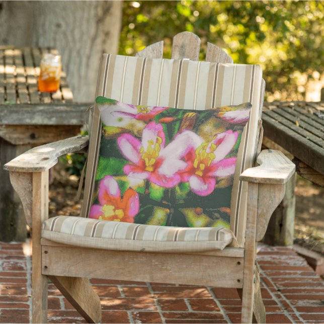 Pink Splash Flowers Outdoor Pillow (Chair)
