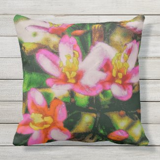 Pink Splash Flowers Outdoor Pillow
