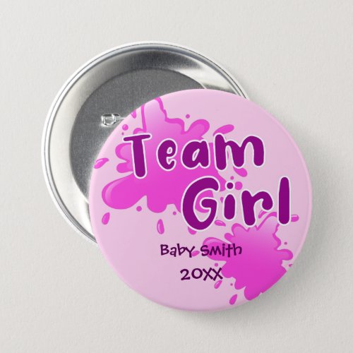 Pink Splash Gender reveal Team Girl pink Button