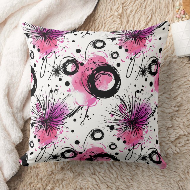 Pink Splash & Ink Burst Throw Pillow (Blanket)