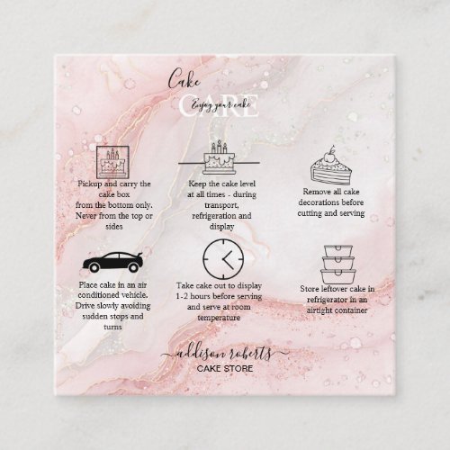 Pink Splash Liquid Glitter Marble Cake Care   Square Business Card