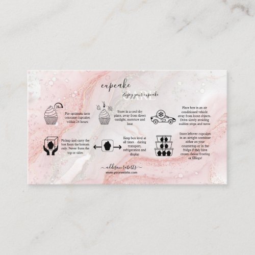 Pink Splash Liquid Glitter Marble Cupcake Care  Business Card