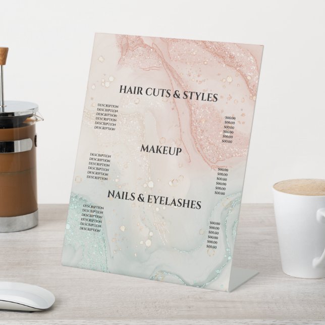 Pink Splash Liquid Glitter  Marble Pedestal Sign (In SItu)