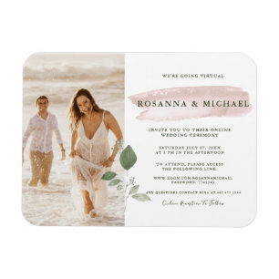 Pink Splash Watercolor Greenery Virtual Wedding Magnet