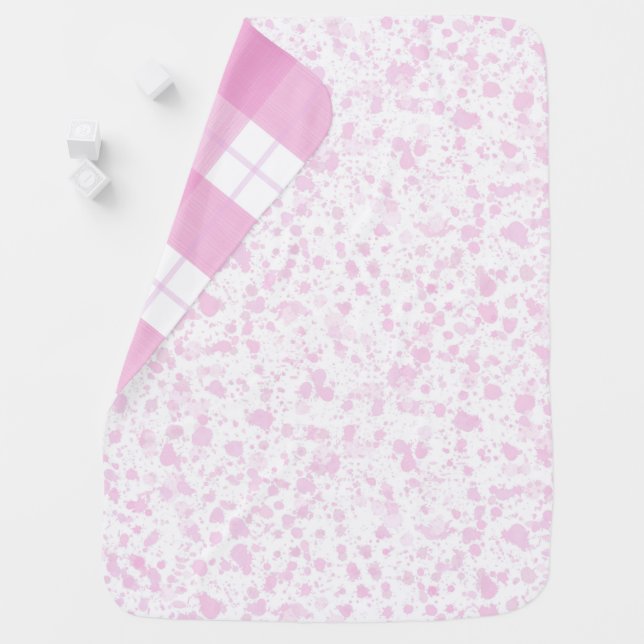 Pink Splat and Buffalo Plaid Baby Blanket (In Situ)