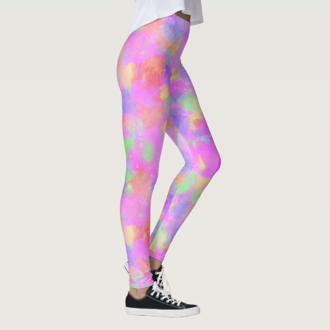 Pink Splatter Paint Artist Look Colorful Pastel Leggings (Right)