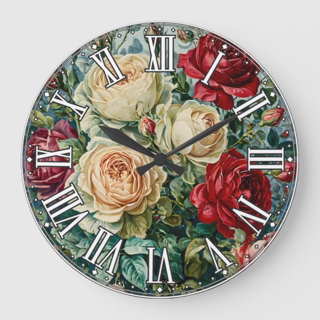Pink splendor. Floral bouquet of roses. Large Clock (Front)