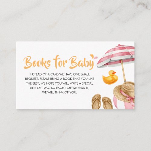 Pink Splish Splash Baby Shower Books for Baby Enclosure Card