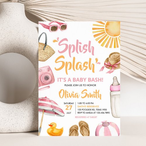 Pink Splish Splash Baby Shower  Invitation