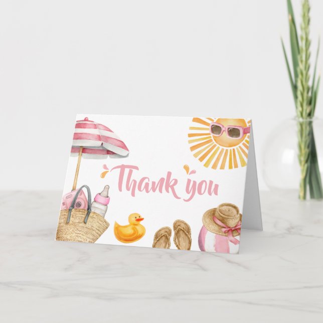 Pink Splish Splash Baby Shower  Thank You Card (Front)