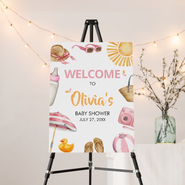 Pink Splish Splash Baby Shower Welcome Sign (In Situ (Stand))