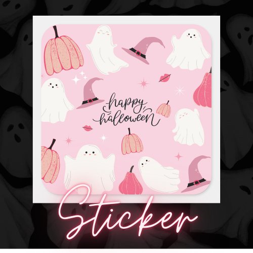 Pink Spooktacular Ghost Sticker