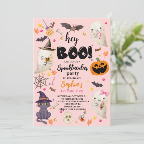 Pink Spooktacular Halloween 1st Boo_day Birthday Invitation