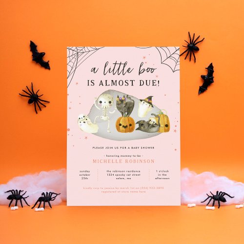 Pink Spooky A Little Boo Halloween Baby Shower Invitation