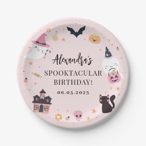 Pink Spooky Birthday Paper Plate