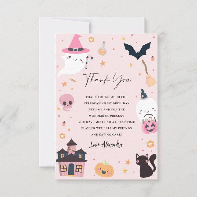 Pink Spooky Birthday Thank You Card (Front)