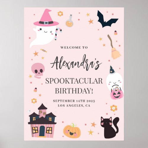 Pink Spooky Birthday Welcome Sign
