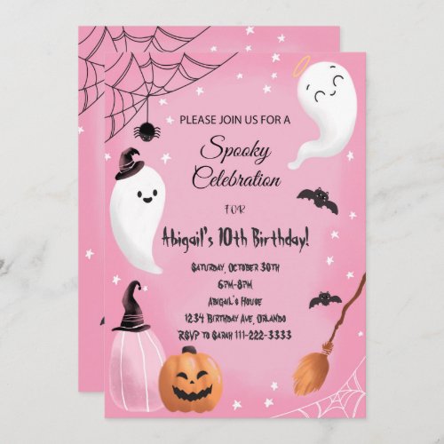 Pink Spooky Celebration Halloween Birthday Invite