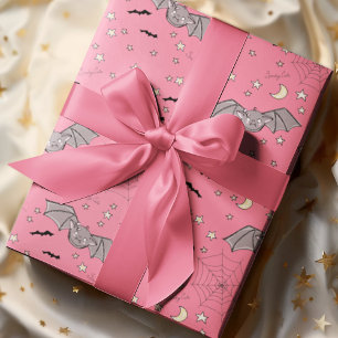 Pink Spooky Cute Bats Halloween Wrapping Paper