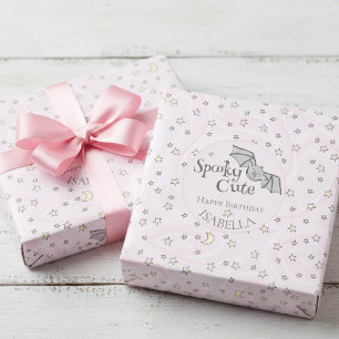 Pink Spooky Cute Bats & Stars Halloween Wrapping Paper