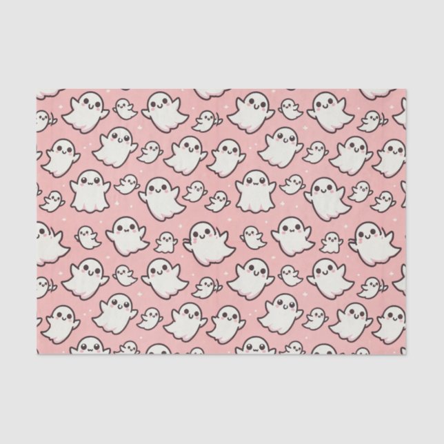 Pink Spooky Ghost Halloween Party Tissue Paper (Front)