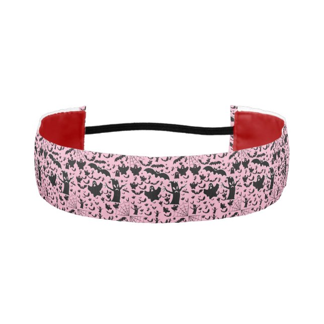 Pink Spooky Ghost Tiled Pattern Athletic Headband (Front)